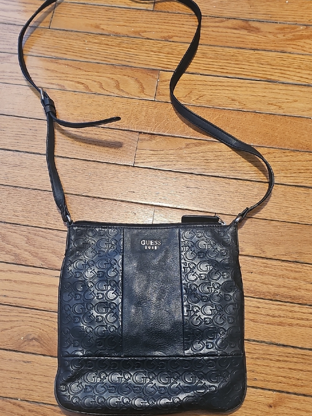 GUESS Black Embossed Logo Crossbody Bag